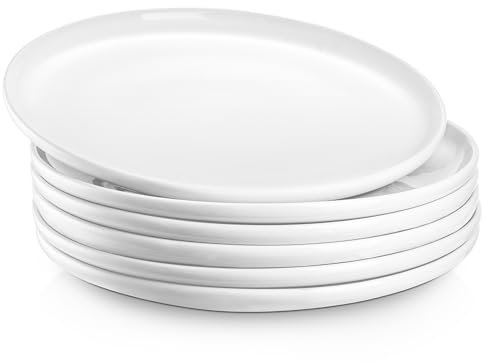 Jassceram 8.5 Inch Small Dinner Plates Set of 6, Ceramic Plates for Salad, Snack, Dessert and Appetizer - Microwave, Oven and Dishwasher Safe, Scratch Resistant and Lead-Free, 21.5cm, White