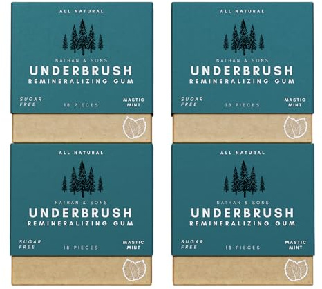 Underbrush Mastic Mint Remineralizing Gum, Sugar Free Xylitol Gum With Hydroxyapatite, Supports Fresh Breath and Oral Health, Tree Sap Base, Gluten Free, No Sucralose or Aspartame, 4 Pack