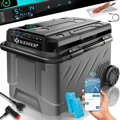KESSER® Compressore frigorifero 2 in 1 doppia zona, congelatore elettrico, funzionamento touch a LED, 12/24 V, 230 V, frigorifero fino a -20 °C, per auto, camion, campeggio, 61 L, Grigio/Nero