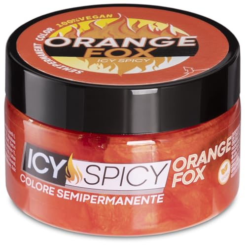 Icy Spicy, Maschera Colorante Semipermanente senza Ammoniaca con Estratto di Fiori di Loto e Baobab, Durata da 6 a 8 Lavaggi, Tinta per Capelli Temporanea, Colore Orange Fox, 100 gr