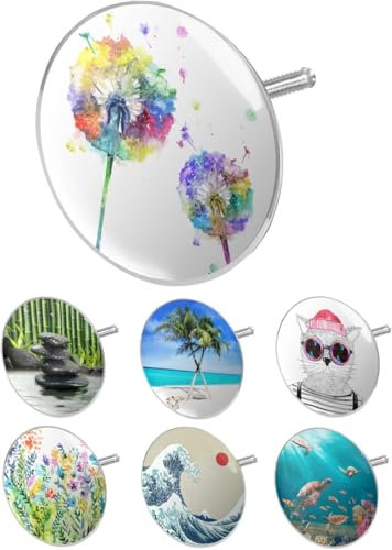 arteneur® - Badewannenstöpsel Universal mit Motiv Pusteblume | Dreifach Dichtung | Verstellbar | Rostfrei | Extra Schwer für stabilen Halt | Stöpsel Badewanne Zubehör
