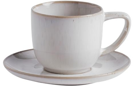 home&you - à Inaya avec Soucoupe, 170 ml, Grès, Tasse Expresso, Thé, Petit Déjeuner, Vaisselle, Service à Café, Compatible Micro-ondes et Lave-vaisselle - Beige Clair