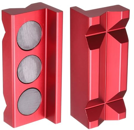 sourcing map Ganasce magnetiche da 10,2 cm, con scanalature a V, in morbido alluminio, protezione multiuso per la lavorazione del legno e la creazione di gioielli idraulici, rosso