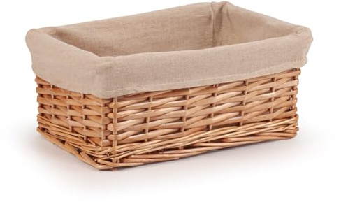 Woodluv Willow Wicker Storage Basket for Shelves, Gift Hamper Basket, Multi-purpose Decorative Organiser Baskets, Small - Natural