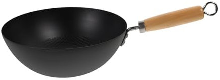 Zerodeko Traditional Wrought Iron Small Wok Frying Pan Kitchen Cookware for Frying Steaming and Cooking Ergonomic Design for Easy Handling for Vegetables and Meat