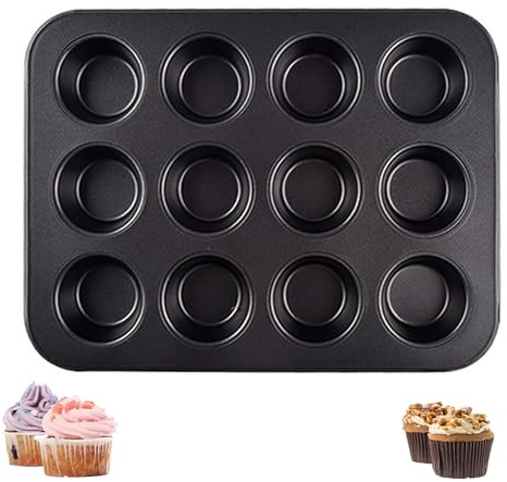 Molde para magdalenas, moldes antiadherentes, acero al carbono, molde para magdalenas pequeñas, mini magdalenas para cupcakes, brownies, negro, 24,6 x 18,5 x 2 cm (negro 1)