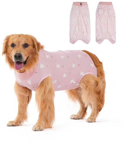 DoggieKit Hundebody Nach Op, Hundebody Nach Kastration Rüde Hündin, Atmungsaktiv Einteiler Wundschutzanzüge für Hunde Nach Op,Hunde Body Operation hündin, Leckschutz Hund (Pink-Kaninchen, L)