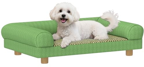 PawHut Canapé pour Chien Chat lit pour Chien surélevé avec Assise de Tapis Frais, accoudoirs et Pieds, en Velours Doux, pour Animal jusqu'à 5 kg, 63 x 41 x 17 cm, Vert