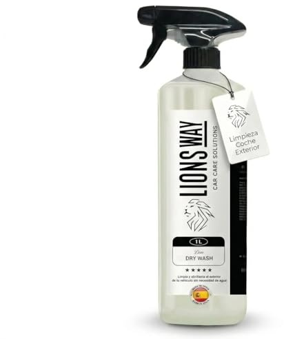 LionsWay: Limpieza de Coche en Seco con Cera de Carnauba. Detailing Profesional. Abrillantador Potente sin Agua. Tratamiento Cerámico Rápido para Coche y Moto. (Dry Wash 1000ml, Sin Bayeta).