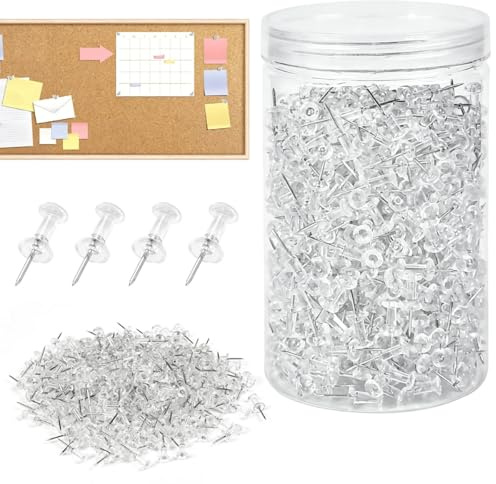 BXUUXA 800 Piezas Chinchetas Transparentes,Chinchetas de Cabeza de Plástico Estándar con Caja,Pequeños Alfileres para Tableros de Corcho,Tablero de Corcho,Anuncios Marca de Mapa,Fijar Fotos