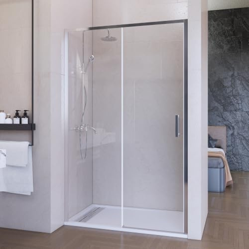 Mampara de ducha frontal corredera 120 cm 1 puerta + 1 fijo Plata cromo Cristal transparente 6 mm 195 cm altura