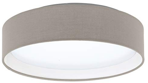 EGLO LED Deckenlampe Pasteri, Textil Deckenleuchte Schlafzimmer, Lampe Decke Wohnzimmer, Wohnzimmerlampe aus Stoff und Kunststoff in Taupe und Weiß, Ø 32 cm