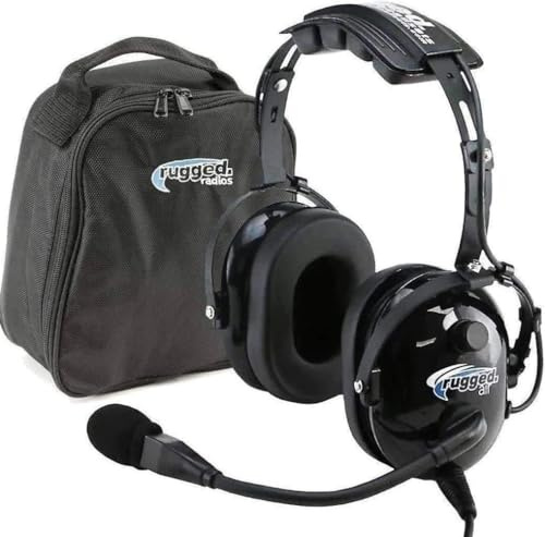 Rugged Air RA200 General Aviation - Cuffie per piloti studenteschi, con riduzione passiva del rumore, archetto regolabile, braccio microfono e custodia per cuffie