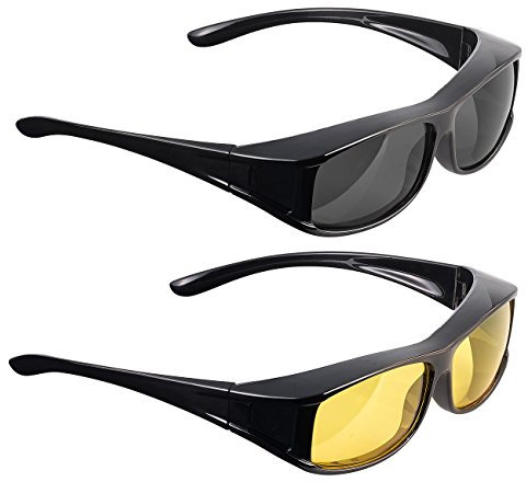 PEARL Pro Brille: Überziehbrillen Day Vision Pro und Night Vision Pro, 2er-Set (Überziehbrille Herren, Überziehsonnenbrillen, Sonnenbrille Überzieher)
