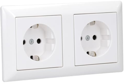 Komplett-Set JUNG AS500: 2 x Steckdosen A1520KIWW mit erhöhtem Berührungsschutz + 1x 2-fach Rahmen AS582WW Alpinweiß glänzend