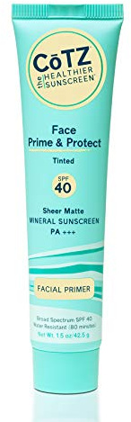COTZ Face Prime & Protect Tinted Mineral Sunscreen and Facial Primer Broad Spectrum SPF 40; PA+++ 1.5 oz / 42.5 g.