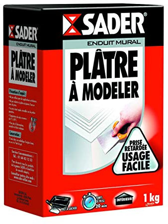 Sader - Plâtre à Modeler - Moulage et Décorations - Mur et Plafond - Intérieur - Prise Retardée 20 minutes - 1 Boîte Carton 1 kg, Blanc
