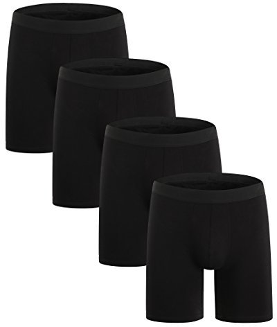 ZLYC Herren Boxershorts aus Baumwolle mit Langen Beinen, 4 Pack Schwarz, XL(40-42zoll/102-107cm)