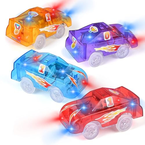 Funkprofi Tracks Macchinine giocattolo per piste che si illuminano al buio, accessori per piste per auto da corsa con 5 luci LED lampeggianti, compatibili con la maggior parte delle piste per auto