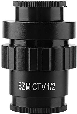 Yanmis 0.5X C-Mount 1/2 CTV Adapter Objective Lens, 0.5X Auxiliary Objective Lens for Video Digital Camera Trinocular Stereo Microscope, Black, Metal, Aluminum alloy, Glass Lens
