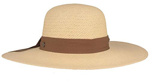 Bred original Panamahatt, stråhatt, sommarhatt av Ecuador, klocka med rosett, handflätad i Ecuador, natur, 57/58 cm