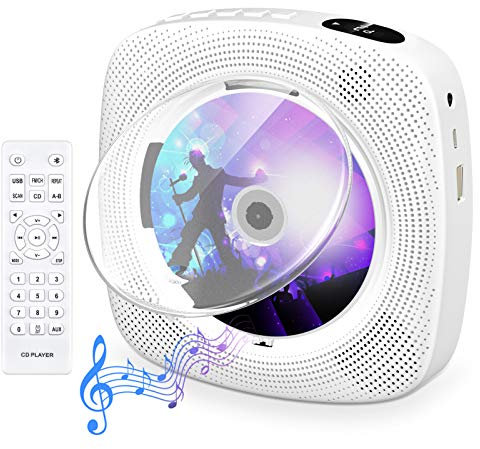 CD Player with Bluetooth, Gueray Wall Mountable CD Player Built-in HiFi Speakers with LCD Screen Display Home Audio Boombox FM Radio USB MP3 Music Player