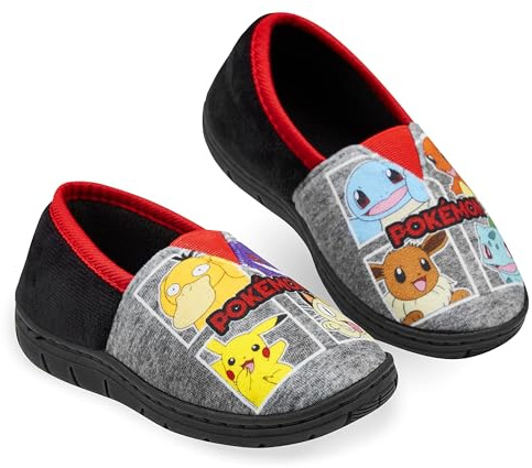 Pokémon Zapatillas Niño Estar por Casa, Pikachu Pantuflas Invierno Suaves con Suela Antideslizante, Regalo Anime para Gamer(Negro/Rojo, 33 EU)