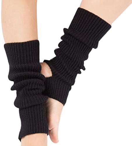 YUANQIAN Women Winter Extra Soft Long Legwarmer Warmer Knitted Stirrup Leg Warmers for Yoga Ballet Dance (Black-1pair)