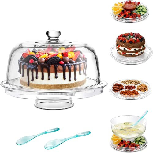MASTERTOP Campana per Torta Trasparente con Vassoio Reversibile, Supporto per Torte Multifunzione con Cupola, Scatola per Torte Rotonda in Plastica con Coperchio per Pasticceria/Dessert