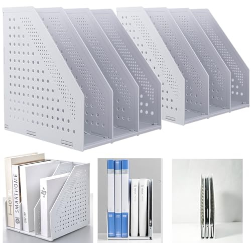 Marte Vanci Collapsible Magazine File Holder, 2 Pack, 3 Compartment | Adjustable Book Organiser, Plastic Lever Arch File Storage, Vertical Document Folder Rack, for Office School Desk Shelves