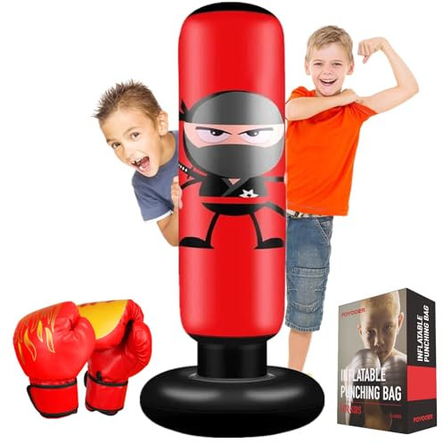 FOYOCER Boxsack Kinder mit Boxhandschuhen 160 cm Ninja Boxsack für Kinder von 3–12 Jahren mit Sofortiger Rückfederung zum Üben von MMA Karate Taekwondo Jungen und Mädchen 2023 Neu