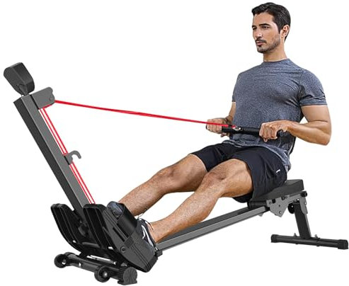 Rudergerät für Zuhause, Rudergerät Klappbar Rudergeräte, 120kg Gewichtskapazität Rowing Machine (Rot)