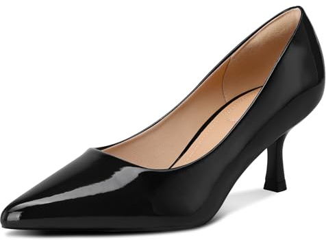 mysoft Kitten Heels for Women Low Heel Pumps 2 Inch Closed Toe Wedding Dress Shoes Black Patent