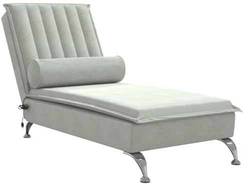 vidaXL Massageschäslong med bolster ljusgrå sammet