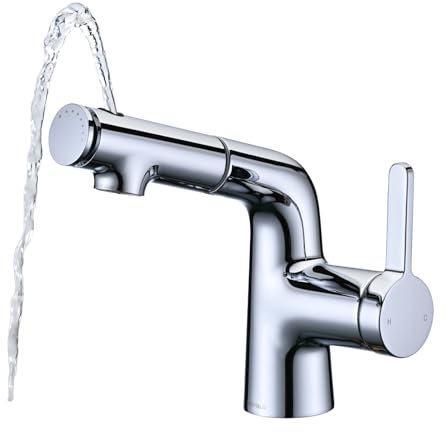 BuntHaus Robinet Salle de Bain avec Douchette Extractible et Douchette Supérieure Pratique, Mitigeur Eau Chaude et Froide avec 3 Types de Jets, Sans Plomb, Chromé