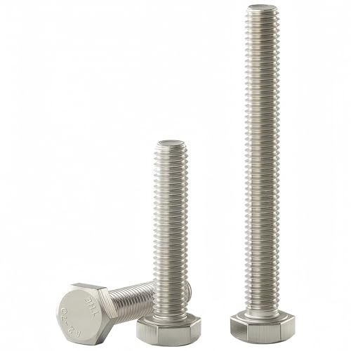 YIIFLY M10 x 75 sexkantsskruv, M10-1,5 skruv, extern sexkantsmaskinskruvar, rostfritt stål 304 (A2-70), DIN 933, blank finish, helgängad, 6 stycken