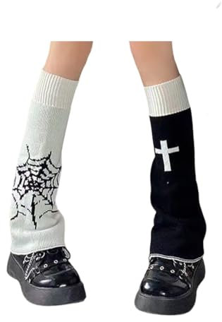 jenniehome Lose Gestrickte Beinwärmer Damen Reversibel Leg Warmers für Cosplay Halloween Party Winter Crochet Stricken Stulpen Beinstulpen Knöchelwärmer Gothic Beinwärmer Kniestrümpfe Socken