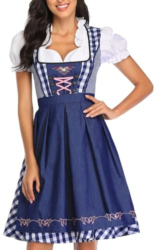 Dirndl-klänning för damer, rutig, traditionell, tysk oktoberfestklänning, bayersk dräkt, dirndl-dräkt, karnevalskläder för ölfesten