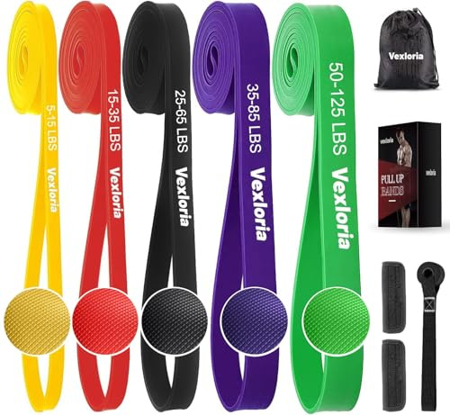Vexloria Resistance Bands, 5 Levels Resistance Pull Up Bands Set with Door Anchor, Handles, Pull Up Assistance Bands for Calisthenics, Bodyweight Training, Muscle Toning, Yoga, Stretch Mobility