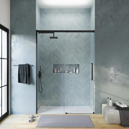 Box Doccia Porta Nicchia 130cm Apertura Scorrevole Vetro Temperato Trasparente 8mm Anticalcare Installazione Reversibile Profili In Alluminio Nero Opaco Altezza 195cm