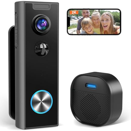 MKEOLGE 2K HD Doorbell Camera Wireless with Included Ring Chime, Front Door Camera, 2-Way Audio, Battery Powered, AI&PIR Detection, HDR, 2.4GHz WiFi, Easy to Install