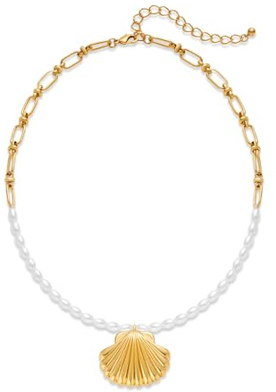WOWORAMA Guldskal halsband för kvinnor boho kammussla snäcka snäcka snäckhalsband vintage hav snäckskal kraghalsband justerbar sommar strandsmycken, Adjustable Size, Mässing, Ingen ädelsten