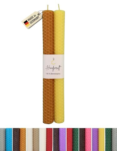 Wachsmann Bienenwachskerzen handgerollt, 100% Bienenwachs, 2er Set in vielen Farben, Made in Germany