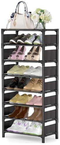 esonstyle Schuhregal mit 8 Ebenen für bis zu 16-20 Paare, Stabiles Metall schmal Schuhregal, Platzsparend hoch Schuhregal für Kleiderschrank, Schlafzimmer, Flur, Garage, Wohnzimmer