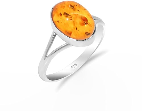 Anillo de declaración para hombres y mujeres, anillo de plata esterlina 925 maciza con piedra preciosa natural de ámbar, forma ovalada, anillo de promesa de San Valentín H-SR65-AMBR-10.5