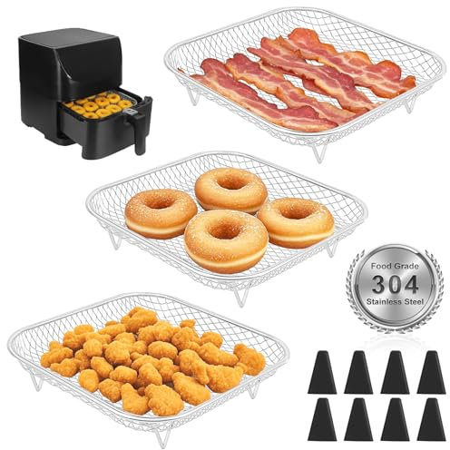 Airfryer Accesorios para freidora de aire caliente COSORI 5,5L/6,4L, Russell Hobbs XXL 8L, 20 cm (diagonal: 25,5 cm), rejilla apilable para freidora de aire caliente, acero inoxidable 304, cestas