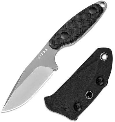 Kizer Muskrat Kniv med Fast Blad, 8 cm D2 Blad EDC Kniv Argyle Mönster Svart G10 Handtag Hals Knivar för Män Kvinnor, Utomhus Jakt Vandring Överlevnad Camping Knivar med Slida, 1064M3