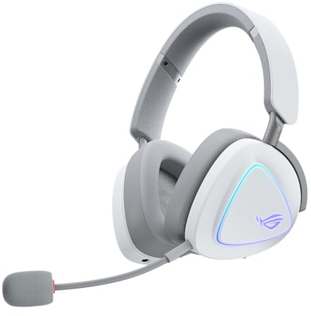 ASUS ROG Delta II Wireless Gaming Headset with Detachable Mic – Tri-Mode (BT, 2.4GHz, 3.5mm), 50mm Titanium-Plated Drivers, 110Hr Battery, Lightweight, for PC, PS5, PS4, Xbox, Switch, Mobile - White