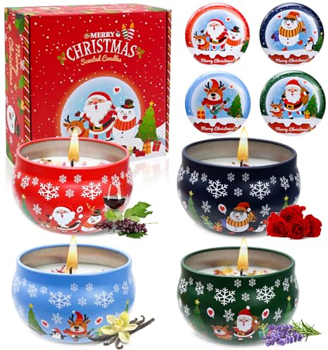 Arbolisse Ideas Regalo Mujer Navidad Velas Aromáticas, 4pc Regalo Amigo Invisible Mujer, Regalos ParaMujer, Cera De Soja Natural,Navidad RegaloNovia,Amago, Hermanas, Compañero