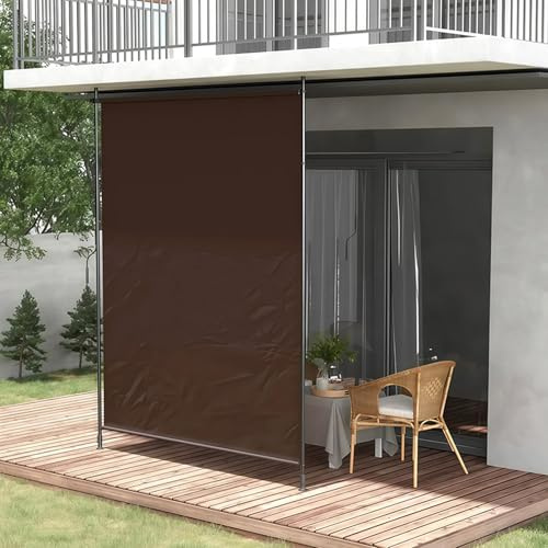 MBBTAG Tenda da Sole Verticale Estensibile con Manovella Tenda da Sole a Bracci estensibili Altezza Regolabile 215-310 cm Tenda da Esterno Senza Foratura per Balcone e Giardino(Marrone,Long 1.5m)